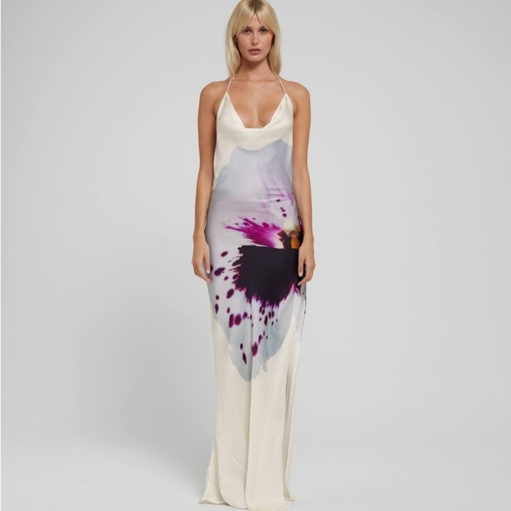 Rat & Boa ANGELINA DRESS - Elegant Cream and Purple Halter Dress